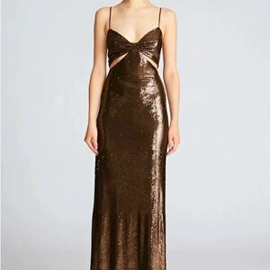 Halston Women's Brown Cut-out sequin “Chloe” Gown Dress Size 6